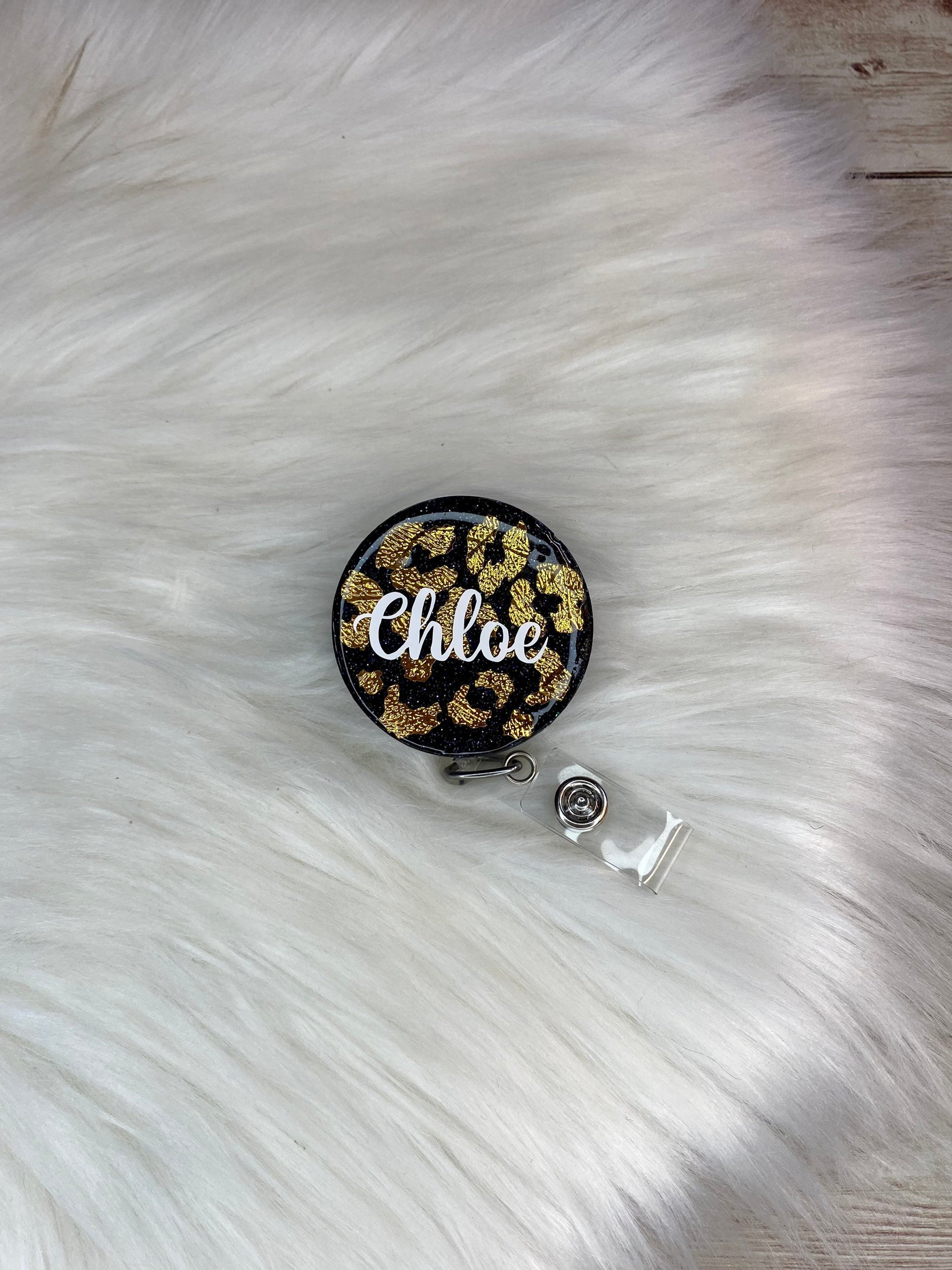 Circular Gold & Black Leopard Print Badge Reel – Eleanor Rose Design Co