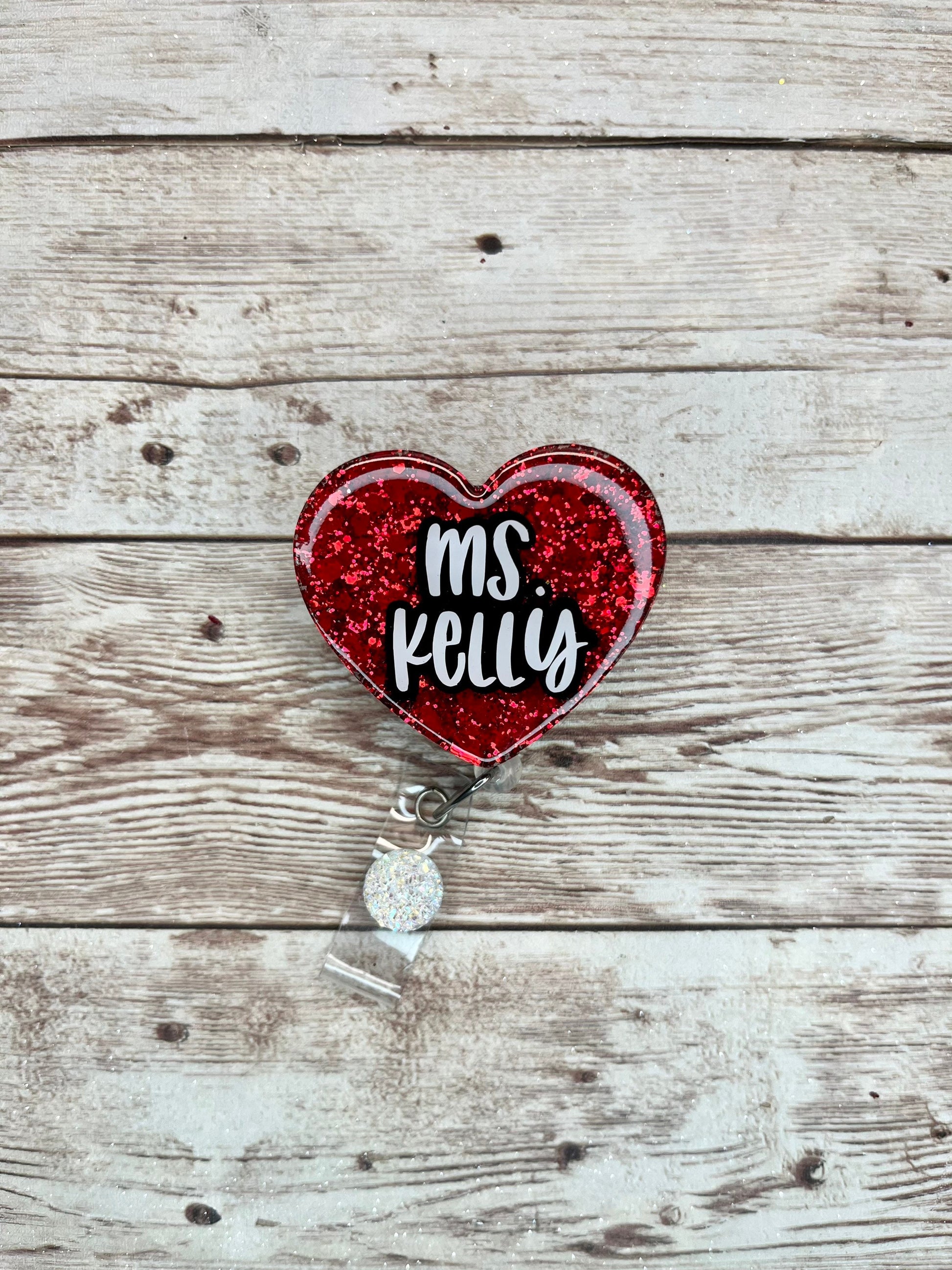Red Glitter Heart Badge Reel with Optional Personalization – Eleanor Rose  Design Co
