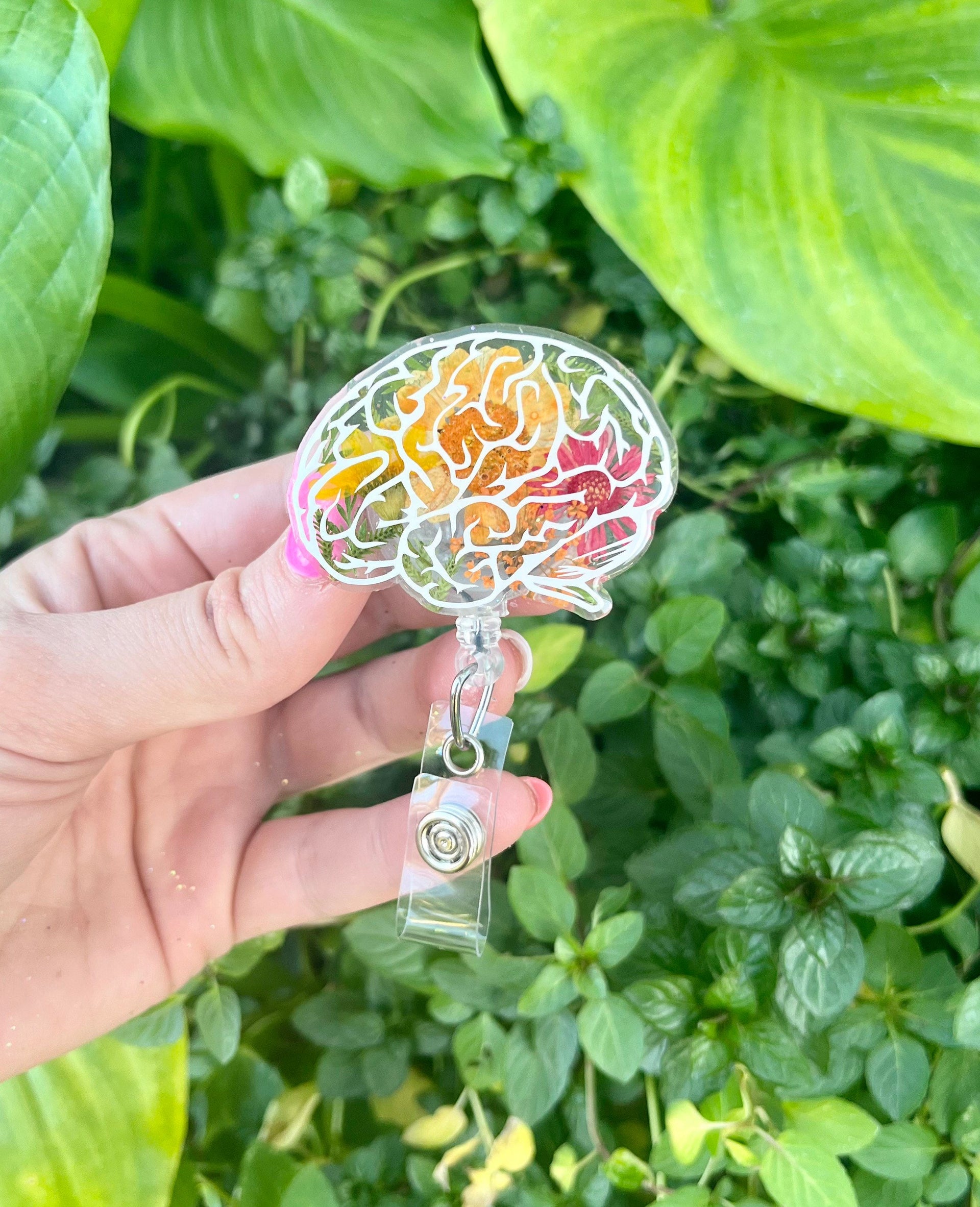 Brain with Pressed Flowers Badge Reel – Eleanor Rose Design Co